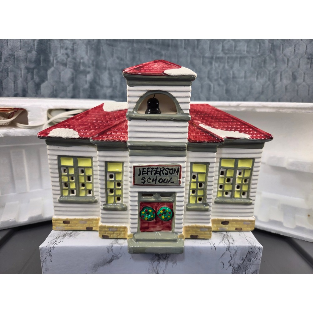 Department 56 Snow Village Jefferson School 1987 Christmas Building 5064-4